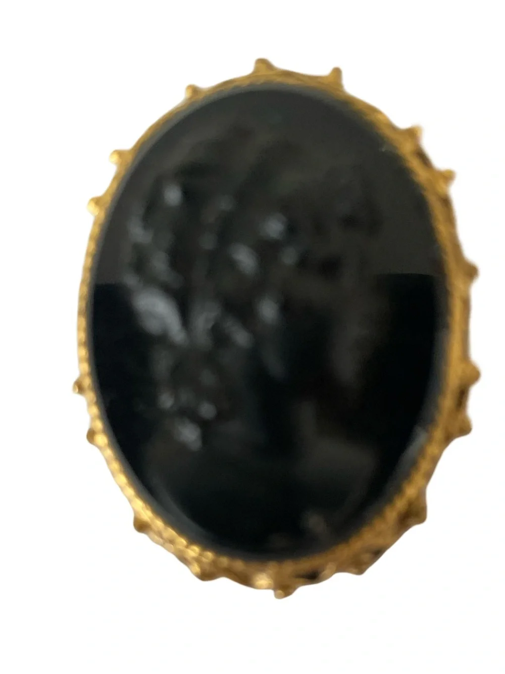 Vintage Mourning Gold  Frame Black Oval Cameo-Style Brooch-Right facing
